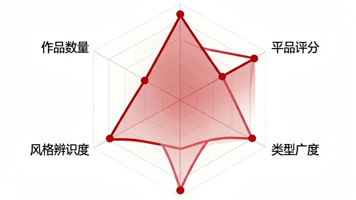 六维度雷达图对比示意，木下凛凛子在风格辨识度与评分维度表现突出
